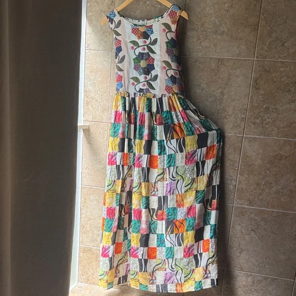 Let Me Be Quilted Patchwork Maxi Dress Anthropologie Sz L New With Tags Pockets! - Picture 2 of 16